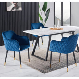 Life Interiors Set Of 2 Blue Verona Velvet Dining Chairs With Quilted Back & Black Legs - Modern Accent Chair With Gold Foot Tips - thumbnail 7