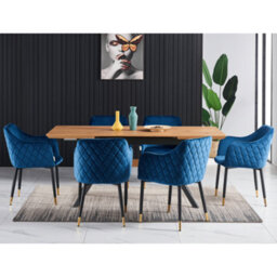 Life Interiors Set Of 2 Blue Verona Velvet Dining Chairs With Quilted Back & Black Legs - Modern Accent Chair With Gold Foot Tips - thumbnail 5
