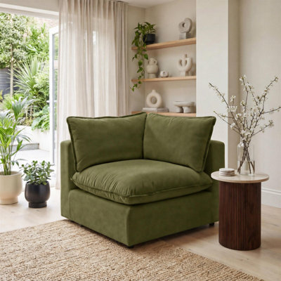 Furniturebox Uk Echo Green Linen-Look Fabric Corner Armchair For Modular Sofa - image 1