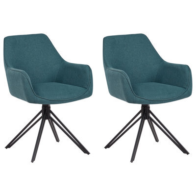 Beliani Set Of 2 Dining Chairs Swivel Jodar Fabric Teal - image 1