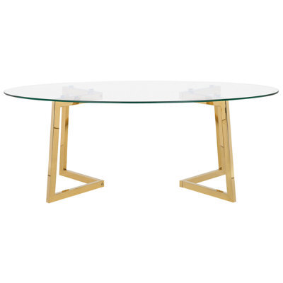 Beliani Oval Coffee Table 120 X 60 Cm - Tempered Glass Top, Gold-Toned Steel Legs - image 1