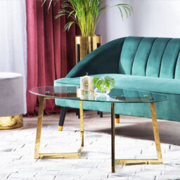 Beliani Oval Coffee Table 120 X 60 Cm - Tempered Glass Top, Gold-Toned Steel Legs - thumbnail 2
