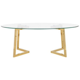 Beliani Oval Coffee Table 120 X 60 Cm - Tempered Glass Top, Gold-Toned Steel Legs - thumbnail 1