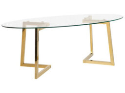 Beliani Oval Coffee Table 120 X 60 Cm - Tempered Glass Top, Gold-Toned Steel Legs - thumbnail 3