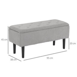 "Homcom 15"" Ottoman Storage Box With Wooden Legs And 47L Storage Capacity, Grey" - thumbnail 3