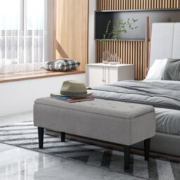 "Homcom 15"" Ottoman Storage Box With Wooden Legs And 47L Storage Capacity, Grey" - thumbnail 1