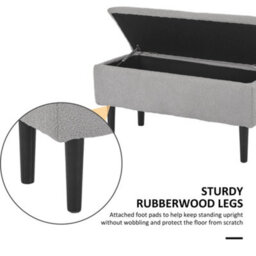 "Homcom 15"" Ottoman Storage Box With Wooden Legs And 47L Storage Capacity, Grey" - thumbnail 5