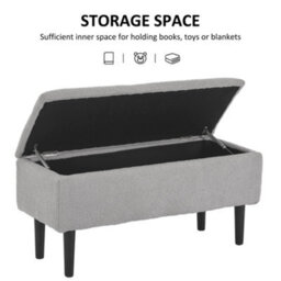 "Homcom 15"" Ottoman Storage Box With Wooden Legs And 47L Storage Capacity, Grey" - thumbnail 4