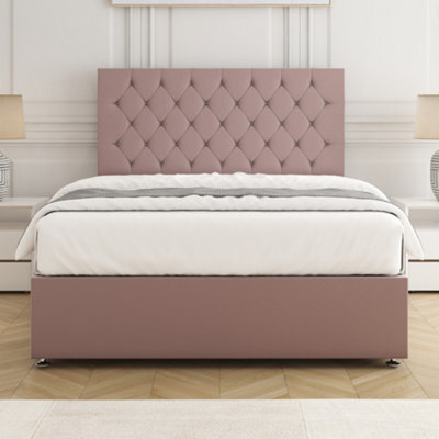 Bsspoke Mia Divan Bed Set Pink Plush Velvet 24Inch Headboard & Mattress No Drawers In 3Ft 4Ft 4Ft6 5Ft 6Ft - image 1