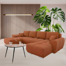 Logo U Corner Sofa Bed With Storage Reversible Side Velvet Upholstery Modern U Shaped Design Orange