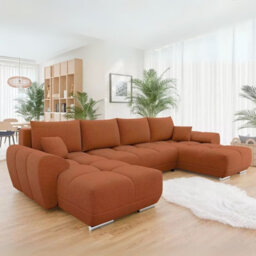 Logo U Corner Sofa Bed With Storage Reversible Side Velvet Upholstery Modern U Shaped Design Orange - thumbnail 3