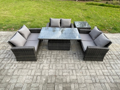 Fimous 6 Seater Rattan Wicker Garden Furniture Patio Conservatory Sofa Set With Height Adjustable Rising Lifting Table - image 1