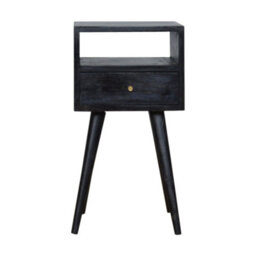 Wyld Haus Kood Mini Black Washed Mango Wood Bedside Table With Drawer And Open Shelf - thumbnail 2