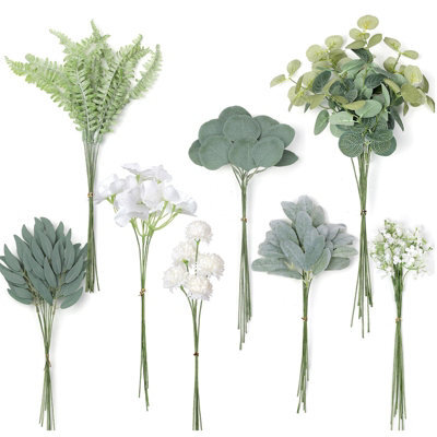 65 Pack Artificial Flowers, Decorative Artificial Flower Bouquet, Simulated Artificial Eucalyptus Branches, (Green And White) - image 1
