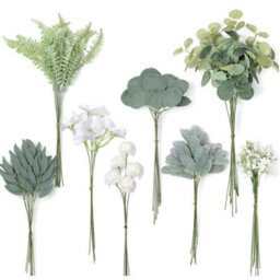 65 Pack Artificial Flowers, Decorative Artificial Flower Bouquet, Simulated Artificial Eucalyptus Branches, (Green And White) - thumbnail 1