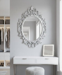 Biznest Ornate Baroque Wall Mounted Mirror Oval Shape Vintage Plastic Frame Best Gift Chic Antique Home Deco Luxury Silver 69X48Cm - thumbnail 2