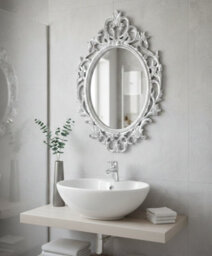 Biznest Ornate Baroque Wall Mounted Mirror Oval Shape Vintage Plastic Frame Best Gift Chic Antique Home Deco Luxury Silver 69X48Cm - thumbnail 3