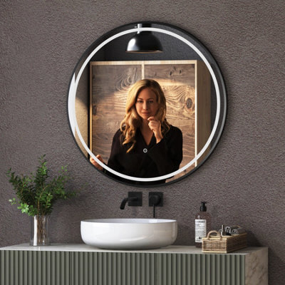 Royal Bathrooms Capri 800 X 800mm Round Front Lit Led Framed Bathroom Led Mirror With Demister Pad - Black - image 1