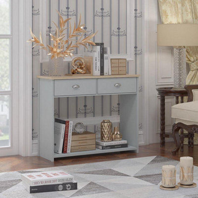 Fwstyle Grey Oak Top 2 Drawer Console Table - image 1