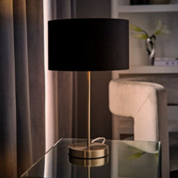 Valuelights Charles Brushed Chrome Table Lamp With Black Velvet Shade And Bulb