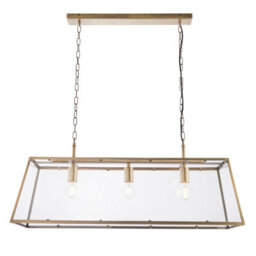 Anson Lighting Hinxton Antique Brass With Clear Glass Shade Timeless Style 3 Light Ceiling Pendant - thumbnail 1