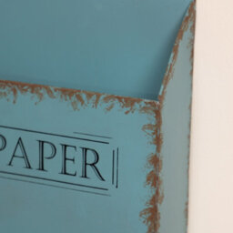 Dibor Wall Mounted Newspaper Basket Distressed Effect Blue Recycled Cast Iron Magazine Storage Basket - thumbnail 5