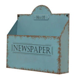 Dibor Wall Mounted Newspaper Basket Distressed Effect Blue Recycled Cast Iron Magazine Storage Basket - thumbnail 2