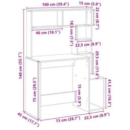 Walplus Desk With Shelves White 100X45X140 Cm Engineered Wood - thumbnail 9