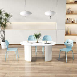 Gainoom Set Of 4 Blue Dining Chair Metal Kitchen Bar Chair Stool Armless Accent Side Chair - thumbnail 5