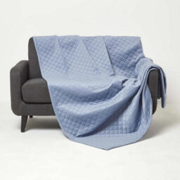 Homescapes Diamond Quilted Blue Velvet Throw - thumbnail 3