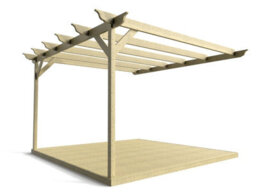 Arbor Garden Solutions Wall Mounted Pergola And Decking Complete Diy Kit, Longhorn Design (3M X 3M, Light Green (Natural) Finish) - thumbnail 1