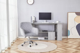 Kosy Koala Grey Office Desk L-Shaped With Grey Velvet Upholstered Chair Wooden Room Furniture - thumbnail 3