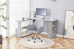 Kosy Koala Grey Office Desk L-Shaped With Grey Velvet Upholstered Chair Wooden Room Furniture - thumbnail 1