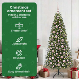 Vidaxl Christmas Bauble Set With 300 Leds 120 Pcs Pink Plastic - thumbnail 7