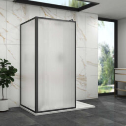 Royal Bathrooms Luxor 2 Sided Walk In Wet Room Fluted Shower Enclosure With 1400 X 760mm Stone Tray & Matt Black Frame 8mm Easy Clean Glass - thumbnail 3