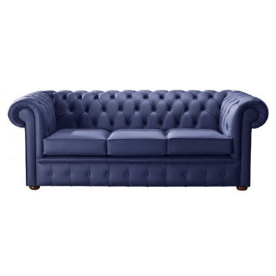 Chesterfield 3 Seater Shelly Bilberry Blue Leather Sofa Bespoke In Classic Style - image 1
