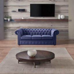 Chesterfield 3 Seater Shelly Bilberry Blue Leather Sofa Bespoke In Classic Style - thumbnail 3