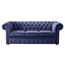 Chesterfield 3 Seater Shelly Bilberry Blue Leather Sofa Bespoke In Classic Style - thumbnail 1