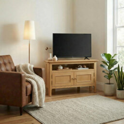 Furniturebox Uk Belle Solid Oak Wood Corner Tv Stand - thumbnail 1