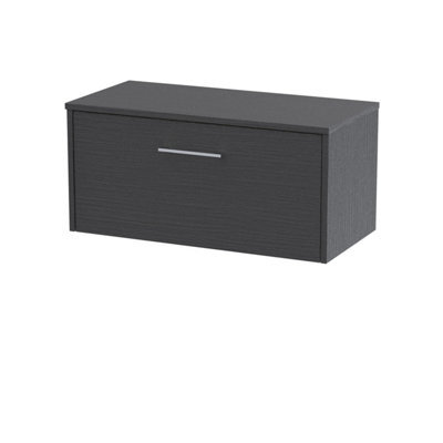 Hudson Reed Juno Wall Hung Single Soft Close Drawer Vanity Unit With Worktop In Graphite Grey Woodgrain Finish, 805mm - image 1
