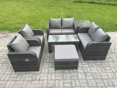 Fimous Rattan Garden Furniture Set With Rectangular Coffee Table Side Table Big Footstool 7 Seater Patio Outdoor Lounge Sofa Set - image 1