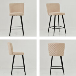 Lakeland Furniture Dutton Natural Cream Fabric Black Fixed Base Bar Stool - thumbnail 2