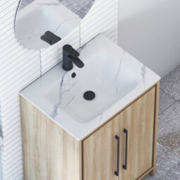 Royal Bathrooms Livora 600mm Natural Oak Floor Standing Bathroom Vanity Unit 2 Door With Carrara White Basin & Matt Black Handle - thumbnail 5