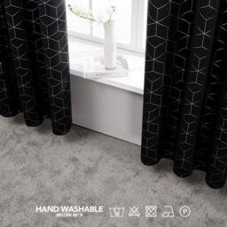Deconovo Eyelet Curtains, Blackout Foil Diamond Printed Curtains, Thermal Curtains For Bedroom, 55 X 90 Inch, Black, One Pair - thumbnail 3