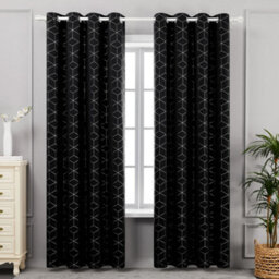 Deconovo Eyelet Curtains, Blackout Foil Diamond Printed Curtains, Thermal Curtains For Bedroom, 55 X 90 Inch, Black, One Pair - thumbnail 2