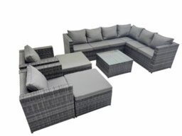 Fimous Outdoor Pe Rattan Garden Furniture Sofa Set With Square Coffee Table 2 Big Stools 2 Chair Dark Grey - thumbnail 1