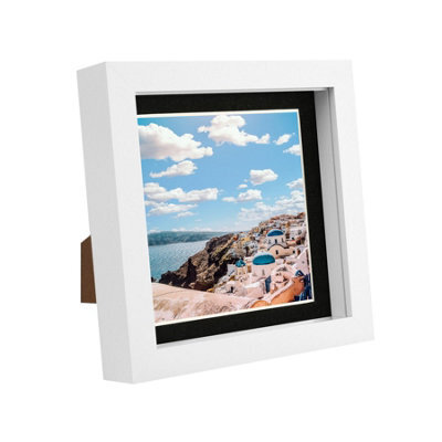"Nicola Spring 6"" X 6"" White 3D Box Photo Frame - 4"" X 4"" Mount - Black" - image 1