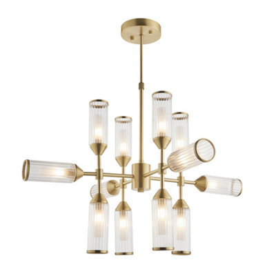 Luminosa Lighting Luminosa Trieste 12 Light Ceiling Pendant Satin Brass Plate With Clear & Frosted Glass - image 1