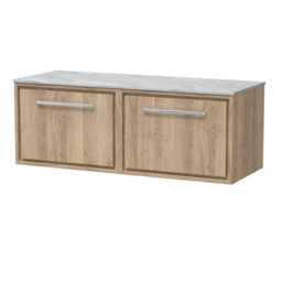 Hudson Reed Lille Wall Hung Two Drawer Contemporary Vanity Unit With Marble Worktop In Bleached Oak, 1210 X 460mm