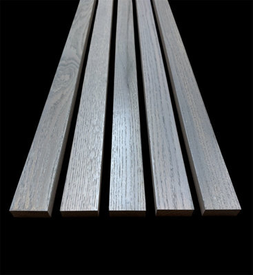 Solid Oak Decor Slats Wall Decoration Room Divider Grey Oak Finish 5 Pack (L) 2400mm X (W) 50mm X (T) 20mm - image 1